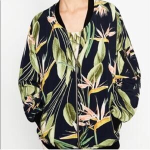 Zara Basic Oversized Tropical Floral Bomber Jacket Size Small